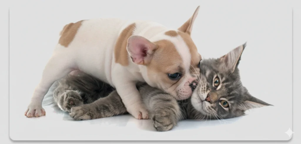 Gato y perro jugando